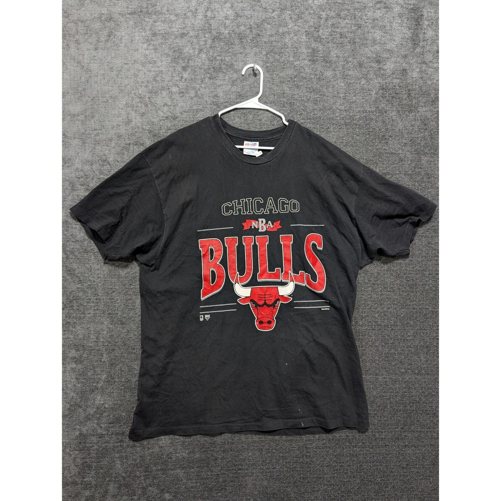 Vintage Chicago Bulls NBA T-Shirt Hanes Heavyweight Black Mens 2XL Graphic Tee